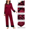 image:imageSWOMOG Family Satin Pajama Set Long Sleeve Sleepwear Button Down Loungewear Silky Pj Set with Long PantsWine Red