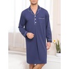 image:imageSWOMOG Mens Nightgown Long Sleeve Sleep Shirt Big amp Tall Nightshirt Button Down Pajama Comfy Nightwear MXXXLNavy Blue