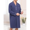image:imageSWOMOG Mens Nightgown Long Sleeve Sleep Shirt Big amp Tall Nightshirt Button Down Pajama Comfy Nightwear MXXXLNavy Blue
