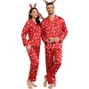 image:imageSWOMOG Family Satin Pajama Set Long Sleeve Sleepwear Button Down Loungewear Silky Pj Set with Long PantsChristmas Red