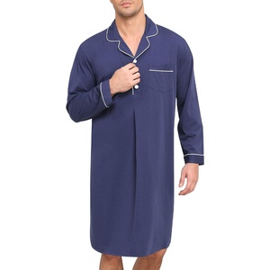 image:imageSWOMOG Mens Nightgown Long Sleeve Sleep Shirt Big amp Tall Nightshirt Button Down Pajama Comfy Nightwear MXXXLNavy Blue