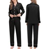 image:imageSWOMOG Family Matching Pajama Set Silk Satin Button Down Sleepwear WomenMenKids Long Sleeve 2 Pcs Pj SetBlack