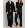 image:imageSWOMOG Family Matching Pajama Set Silk Satin Button Down Sleepwear WomenMenKids Long Sleeve 2 Pcs Pj SetBlack