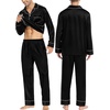 image:imageSWOMOG Family Matching Pajama Set Silk Satin Button Down Sleepwear WomenMenKids Long Sleeve 2 Pcs Pj SetBlack