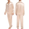 image:imageSWOMOG Family Matching Pajama Set Silk Satin Button Down Sleepwear WomenMenKids Long Sleeve 2 Pcs Pj SetChampagne