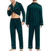image:imageSWOMOG Family Matching Pajama Set Silk Satin Button Down Sleepwear WomenMenKids Long Sleeve 2 Pcs Pj SetDeep Green