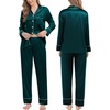 image:imageSWOMOG Family Matching Pajama Set Silk Satin Button Down Sleepwear WomenMenKids Long Sleeve 2 Pcs Pj SetDeep Green