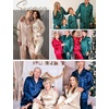 image:imageSWOMOG Family Matching Pajama Set Silk Satin Button Down Sleepwear WomenMenKids Long Sleeve 2 Pcs Pj SetDeep Green