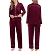 image:imageSWOMOG Family Matching Pajama Set Silk Satin Button Down Sleepwear WomenMenKids Long Sleeve 2 Pcs Pj SetDeep Wine Red
