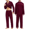 image:imageSWOMOG Family Matching Pajama Set Silk Satin Button Down Sleepwear WomenMenKids Long Sleeve 2 Pcs Pj SetDeep Wine Red