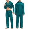image:imageSWOMOG Family Matching Pajama Set Silk Satin Button Down Sleepwear WomenMenKids Long Sleeve 2 Pcs Pj SetGreen