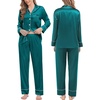 image:imageSWOMOG Family Matching Pajama Set Silk Satin Button Down Sleepwear WomenMenKids Long Sleeve 2 Pcs Pj SetGreen