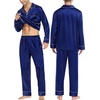 image:imageSWOMOG Family Matching Pajama Set Silk Satin Button Down Sleepwear WomenMenKids Long Sleeve 2 Pcs Pj SetNavy Blue