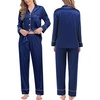 image:imageSWOMOG Family Matching Pajama Set Silk Satin Button Down Sleepwear WomenMenKids Long Sleeve 2 Pcs Pj SetNavy Blue