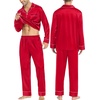 image:imageSWOMOG Family Matching Pajama Set Silk Satin Button Down Sleepwear WomenMenKids Long Sleeve 2 Pcs Pj SetRed