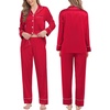 image:imageSWOMOG Family Matching Pajama Set Silk Satin Button Down Sleepwear WomenMenKids Long Sleeve 2 Pcs Pj SetRed