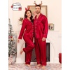image:imageSWOMOG Family Matching Pajama Set Silk Satin Button Down Sleepwear WomenMenKids Long Sleeve 2 Pcs Pj SetRed Stripe