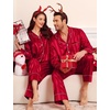 image:imageSWOMOG Family Matching Pajama Set Silk Satin Button Down Sleepwear WomenMenKids Long Sleeve 2 Pcs Pj SetRed Stripe