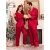 image:imageSWOMOG Family Matching Pajama Set Silk Satin Button Down Sleepwear WomenMenKids Long Sleeve 2 Pcs Pj SetRed Stripe