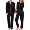 image:imageSWOMOG Family Matching Pajama Set Silk Satin Button Down Sleepwear WomenMenKids Long Sleeve 2 Pcs Pj SetBlack