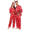 image:imageSWOMOG Family Matching Pajama Set Silk Satin Button Down Sleepwear WomenMenKids Long Sleeve 2 Pcs Pj SetChristmas Red