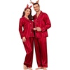 image:imageSWOMOG Family Matching Pajama Set Silk Satin Button Down Sleepwear WomenMenKids Long Sleeve 2 Pcs Pj SetRed Stripe
