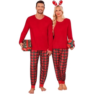 image:imageSWOMOG Family Christmas Matching Pajamas Set Long Sleeve Plaid Pajamas for Women Men Pjs Set Soft 2 PCS LoungewearRed Green Plaid Pantswith Pockets