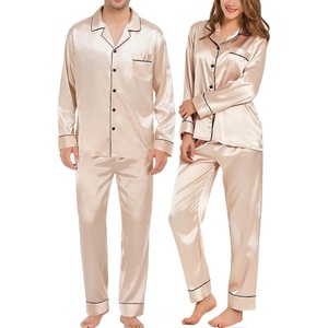 image:imageSWOMOG Family Matching Pajama Set Silk Satin Button Down Sleepwear WomenMenKids Long Sleeve 2 Pcs Pj SetChampagne