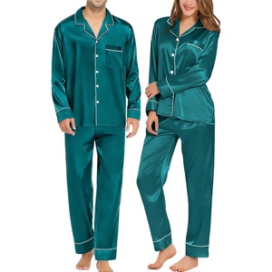image:imageSWOMOG Family Matching Pajama Set Silk Satin Button Down Sleepwear WomenMenKids Long Sleeve 2 Pcs Pj SetGreen
