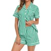 image:imageSWOMOG 100 Cotton Women Pajama Set 2 Piece Gingham Pjs Set Short Sleeve Plaid Sleepwear Button Down Lounge SetGreen Plaid