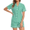 image:imageSWOMOG 100 Cotton Women Pajama Set 2 Piece Gingham Pjs Set Short Sleeve Plaid Sleepwear Button Down Lounge SetGreen Plaid