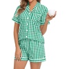 image:imageSWOMOG 100 Cotton Women Pajama Set 2 Piece Gingham Pjs Set Short Sleeve Plaid Sleepwear Button Down Lounge SetGreen Plaid