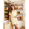 image:imageSWOMOG 100 Cotton Women Pajama Set 2 Piece Gingham Pjs Set Short Sleeve Plaid Sleepwear Button Down Lounge SetYellow Stripe