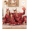 image:imageSWOMOG Family Matching Pajama Set WomenMenKids Silky Satin Pajamas Long Sleeve Sleepwear Button Down Loungewear 2 Pcs Pj SetChristmas Pattern Red