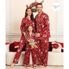 image:imageSWOMOG Family Matching Pajama Set WomenMenKids Silky Satin Pajamas Long Sleeve Sleepwear Button Down Loungewear 2 Pcs Pj SetChristmas Pattern Red