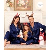 image:imageSWOMOG Family Matching Pajama Set WomenMenKids Silky Satin Pajamas Long Sleeve Sleepwear Button Down Loungewear 2 Pcs Pj SetDeep Navy Blue