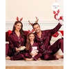 image:imageSWOMOG Family Matching Pajama Set WomenMenKids Silky Satin Pajamas Long Sleeve Sleepwear Button Down Loungewear 2 Pcs Pj SetDeep Wine Red