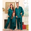 image:imageSWOMOG Family Matching Pajama Set WomenMenKids Silky Satin Pajamas Long Sleeve Sleepwear Button Down Loungewear 2 Pcs Pj SetGreen