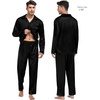 image:imageSWOMOG Family Matching Pajama Set WomenMenKids Silky Satin Pajamas Long Sleeve Sleepwear Button Down Loungewear 2 Pcs Pj SetPure Black