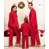 image:imageSWOMOG Family Matching Pajama Set WomenMenKids Silky Satin Pajamas Long Sleeve Sleepwear Button Down Loungewear 2 Pcs Pj SetRed