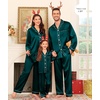 image:imageSWOMOG Family Matching Pajamas Set Silk Satin Button Down Sleepwear Long Sleeve Nightwear 2 Pcs Pj Set SXXLDeep Green