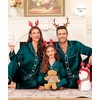 image:imageSWOMOG Family Matching Pajamas Set Silk Satin Button Down Sleepwear Long Sleeve Nightwear 2 Pcs Pj Set SXXLDeep Green