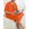 image:imageSWOMOG Mens Nightgown Short Sleeve Lounge Sleep Henley Shirt Pajama Big amp Tall Nightshirt Comfy Nightwear XLarge Orange