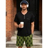 image:imageSWOMOG Mens Pajama Set Short Sleeve Pjs Set Soft Comfy Sleepwear Summer 2 Piece Loungewear Print With Pocket SXXLAblack Army Green