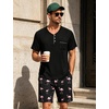 image:imageSWOMOG Mens Pajama Set Short Sleeve Pjs Set Soft Comfy Sleepwear Summer 2 Piece Loungewear Print With Pocket SXXLAblack Pink Flamingos