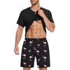 image:imageSWOMOG Mens Pajama Set Short Sleeve Pjs Set Soft Comfy Sleepwear Summer 2 Piece Loungewear Print With Pocket SXXLAblack Pink Flamingos