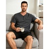 image:imageSWOMOG Mens Pajama Set Short Sleeve Pjs Set Soft Comfy Sleepwear Summer 2 Piece Loungewear Print With Pocket SXXLAdeep Grey Black