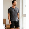 image:imageSWOMOG Mens Pajama Set Short Sleeve Pjs Set Soft Comfy Sleepwear Summer 2 Piece Loungewear Print With Pocket SXXLAdeep Grey Black