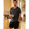 image:imageSWOMOG Mens Pajama Set Short Sleeve Pjs Set Soft Comfy Sleepwear Summer 2 Piece Loungewear Print With Pocket SXXLAdeep Grey Black