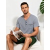 image:imageSWOMOG Mens Pajama Set Short Sleeve Pjs Set Soft Comfy Sleepwear Summer 2 Piece Loungewear Print With Pocket SXXLAgrey Army Green